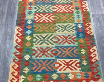Handmade Kilim Area Rug wool natural colours Afghan Turkish Nomad Persian Traditional 152x102cm