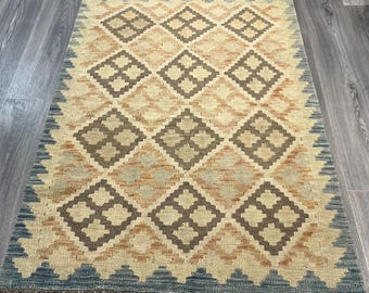 Handmade Kilim Area Rug wool natural colours Afghan Turkish Nomad Persian Traditional 150x100cm