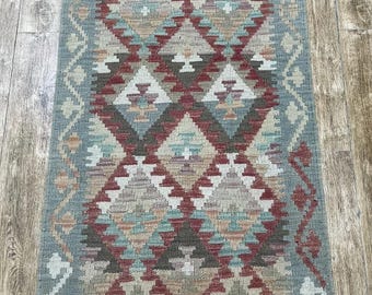 Handmade Afghan Kilim Runner Rug: Natural Wool, 200x60cm