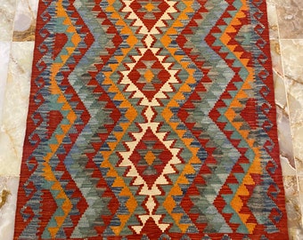 Handmade Kilim Area Rug wool natural colours Afghan Turkish Nomad Persian Traditional 152x105cm