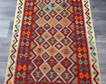 Handgemachter Vintage Afghanischer Kelim Teppich 131x89cm Naturfarben Kleiner Teppich Kinderteppich Schlafzimmer Teppich Eingang Teppich 100% Wolle