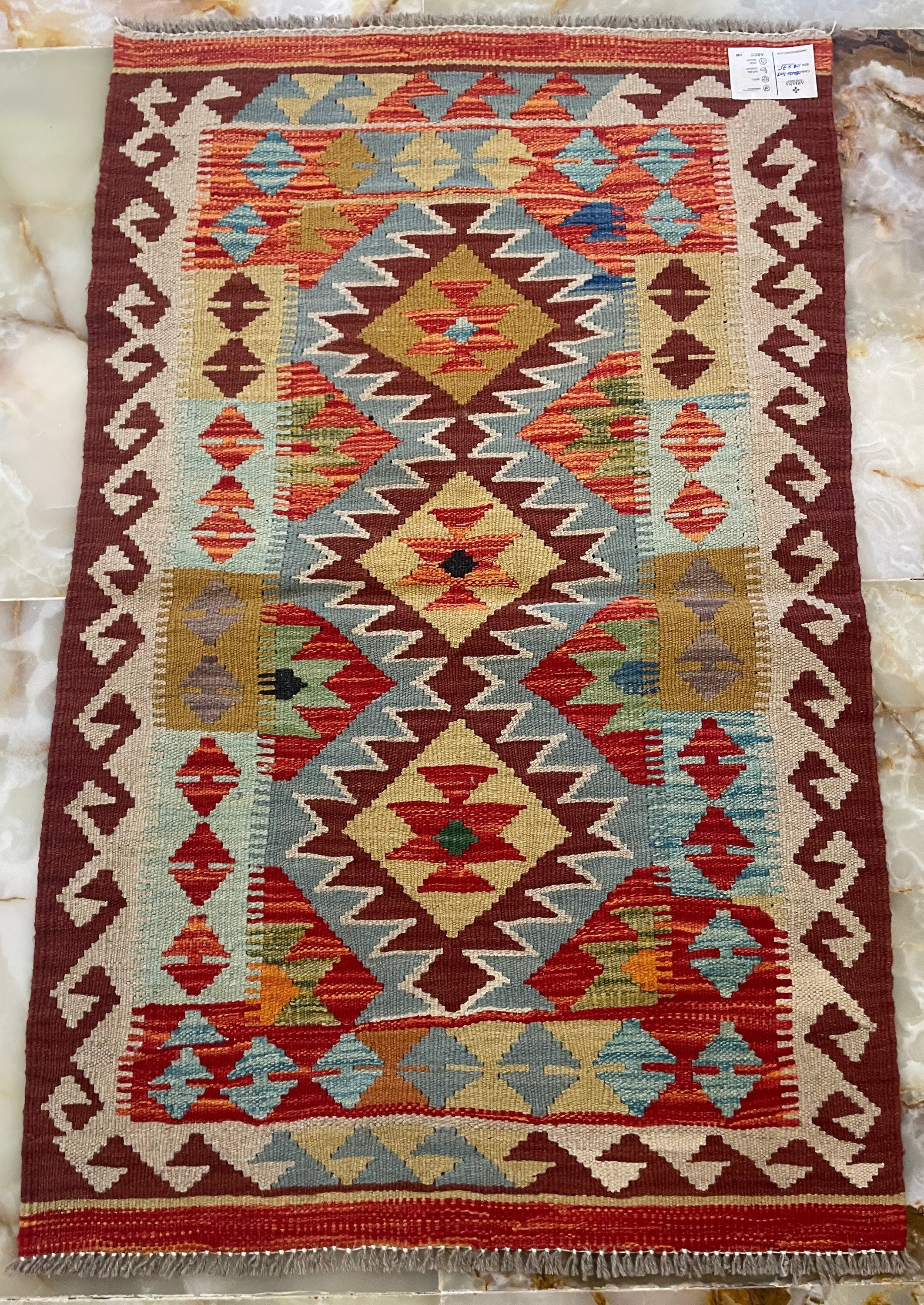Afghan Maimana Kelim Carpet 60x90 Hand Woven Colorful Geometric Handmade 15 