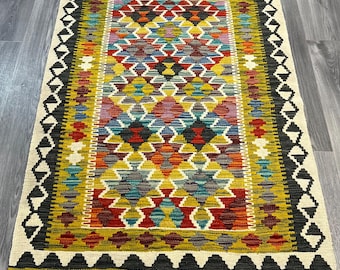 Handmade Kilim Area Rug wool natural colours Afghan Turkish Nomad Persian Traditional 153x100cm