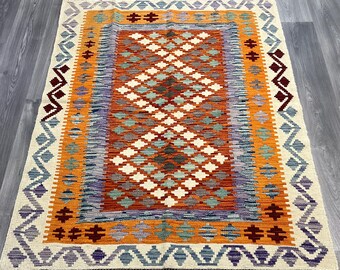 Handmade Afghan Kilim Rug, Natural Wool, 6x4 ft 185x134cm