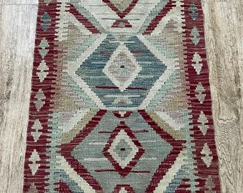 Handmade Afghan Kilim Runner Rug: Natural Wool, 201x60cm