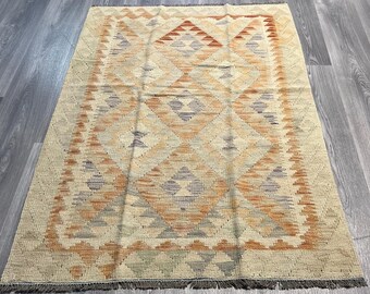 Handmade Kilim Area Rug wool natural colours Afghan Turkish Nomad Persian Traditional 155x107cm