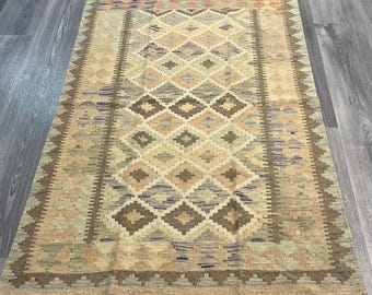Handmade Kilim Area Rug wool natural colours Afghan Turkish Nomad Persian Traditional 151x101cm