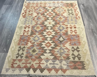 Handmade Kilim Area Rug wool natural colours Afghan Turkish Nomad Persian Traditional 149x101cm