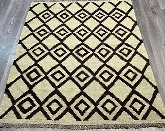 Handmade Kilim Area Rug wool natural colours Afghan Turkish Nomad Persian Traditional 154x102cm
