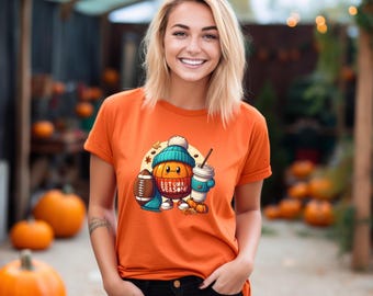 Camiseta acogedora con ambiente otoñal / Camiseta de fútbol, café con leche y especias de calabaza, café otoñal