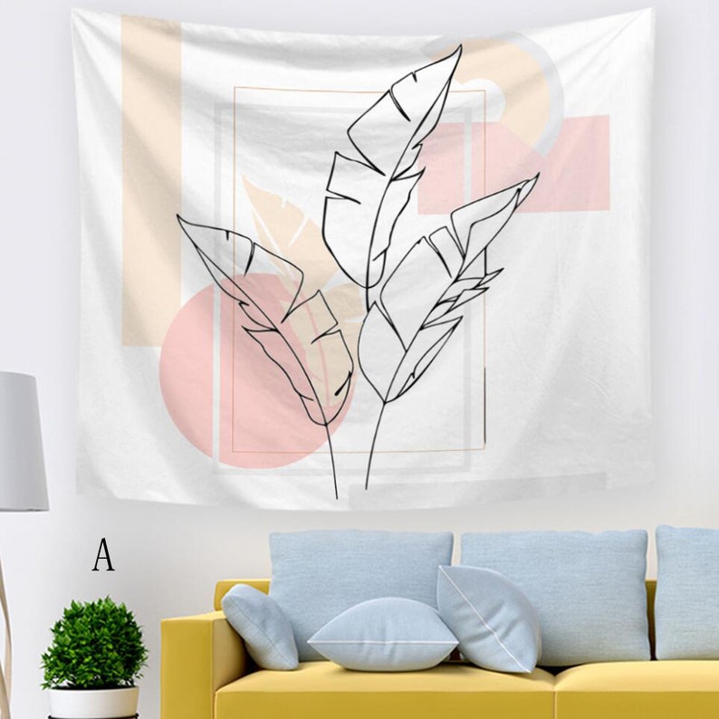 Abstract Tapestry Wall Hangings Line Leaves Wall Tapestry Etsy