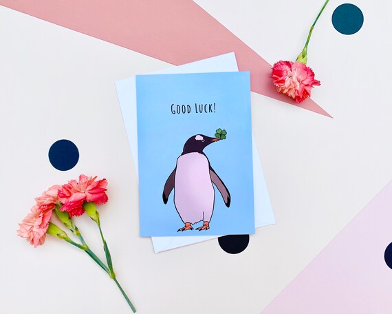 Penguin Good Luck Card - Etsy
