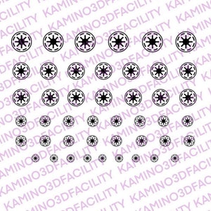 May include: A sheet of black and white stickers featuring the Star Wars Galactic Empire logo. The stickers are arranged in a grid pattern.