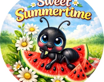 Sweet Summertime Sign, Watermelon Ant Decor, Summer Wreath Sign, Picnic Gingham Door Hanger, Cute Summer Porch Decor Gift Idea
