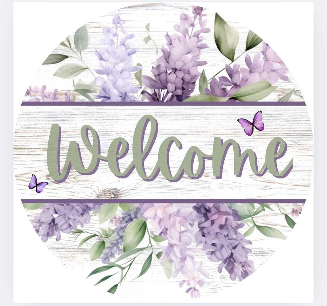 Welcome Violet Welcome Lavender Wreath Sign – Purple Butterfly Spring Door Hanger ...