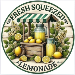 Fresh Squeezed Lemonade Sign Summer Wreath Decor Lemon Stand Metal Door Sign Yellow Fruit Porch Decor Farmhouse Kitchen Lemon Sign