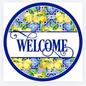 Lemon Welcome Sign, Delft Tile, Summer Wreath Decor