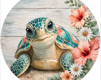 Coastal Sea Turtle Sign, Tropical Beach Decor, Ocean Animal Wreath Sign, Summer Front Door Sign, Coastal Welcome Sign, Nautical Wall Decor