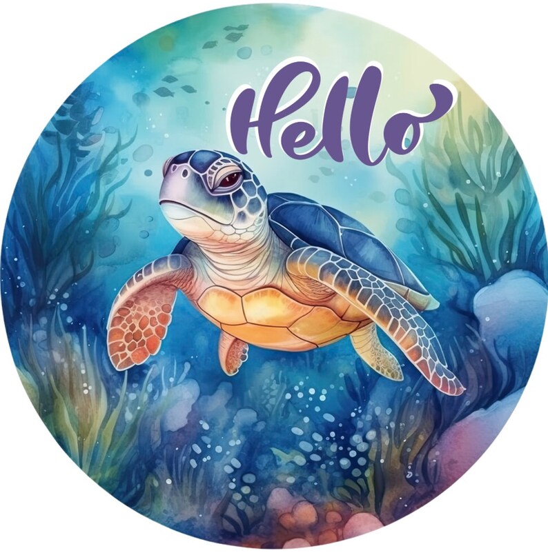 Turtle Saluting Sea Turtle Welcome Sign, Vibrant Watercolor Coastal Door Hanger - Etsy