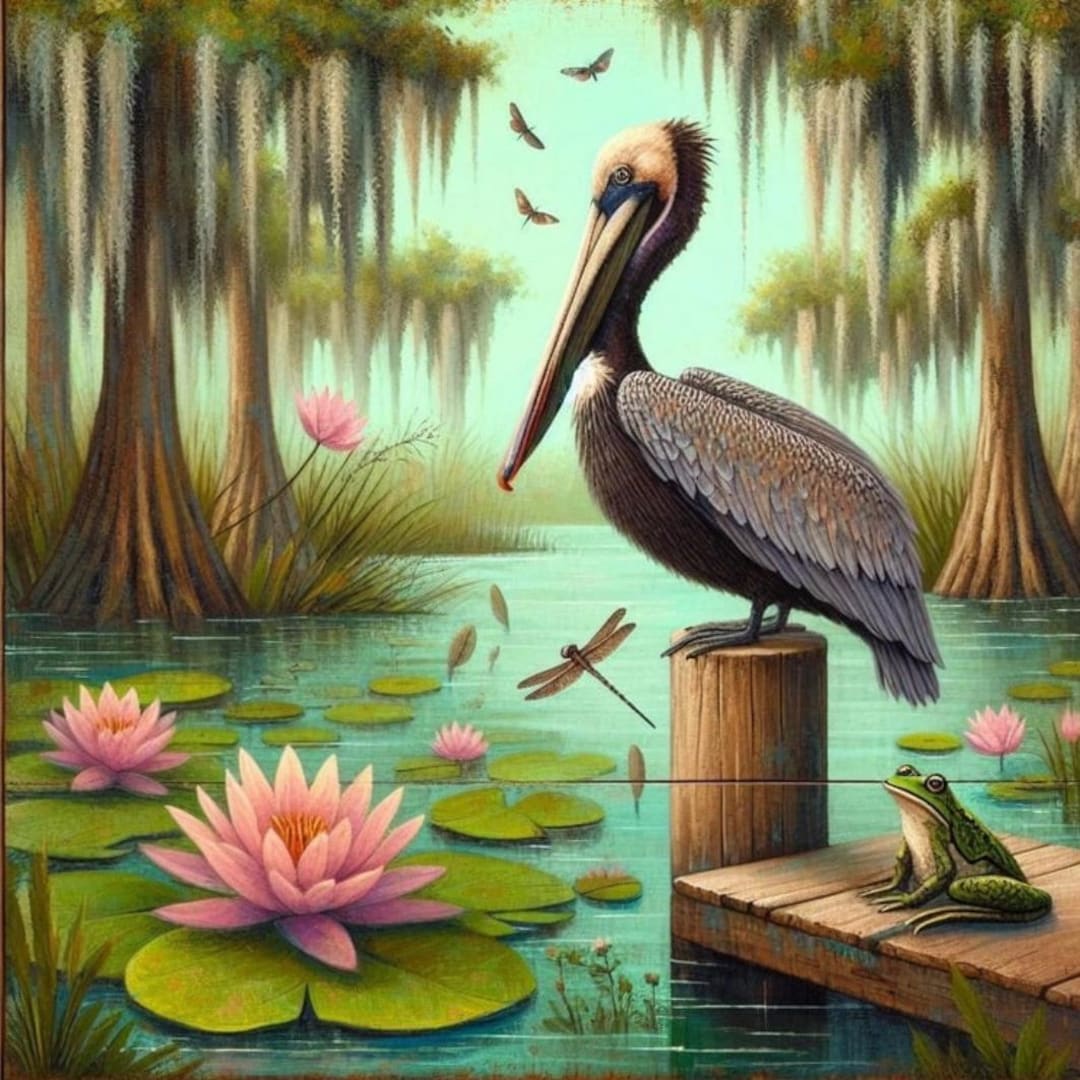 SQUARE Bayou Decor Pelican Wreath Sign, Frog Lily Pad Swamp Metal Wall ...