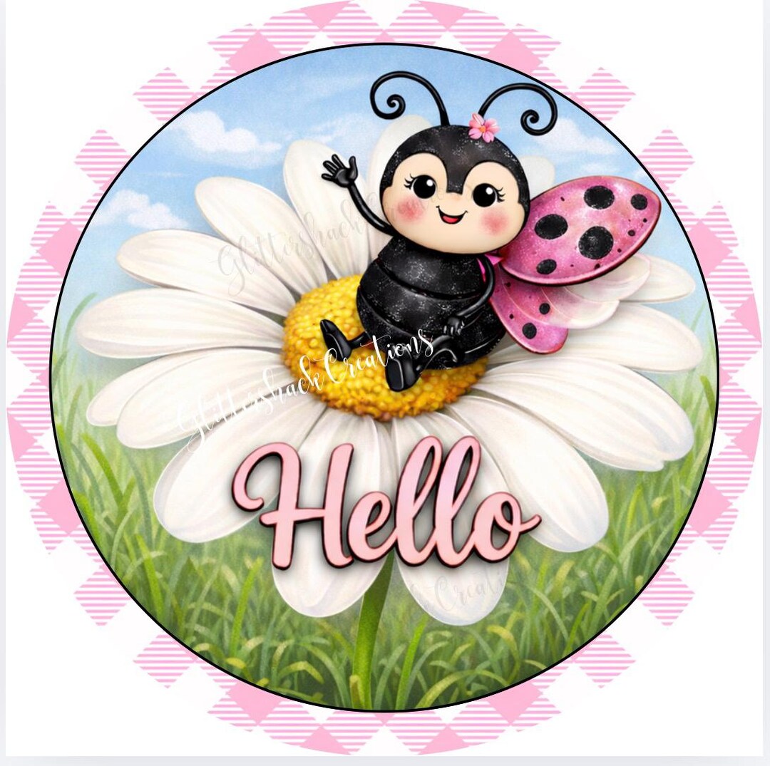 Ladybug Hello Door Hanger, Spring Summer Wreath Sign, Cute Daisy Porch ...