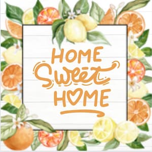 Letrero cuadrado con cítricos, naranja y limón, Hogar dulce hogar, letrero de metal, colgador de puerta, letrero/accesorio de corona, decoración de puerta, ShipLap, vida en el campo
