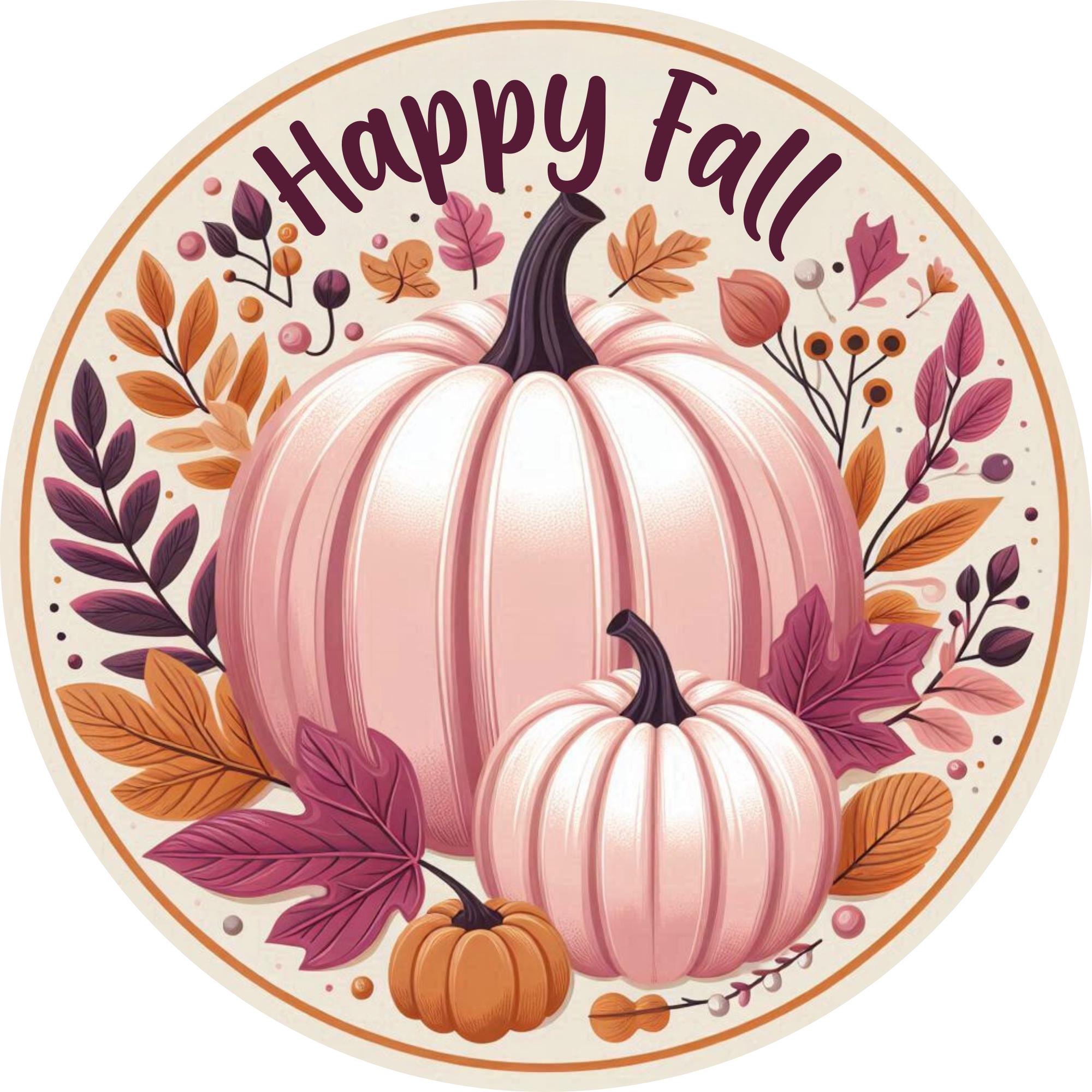 Fall Congratulations Sign Round Fall Wreath Sign, Fall Leaves & Pumpkin Sign, Happy Fall, Cream ...