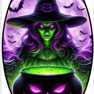 7x12 oval Witch Halloween Wreath Sign, Scary Witch Sign, Green Cauldron Halloween Decor, Spooky Halloween Door Hanger, party decor, supplies