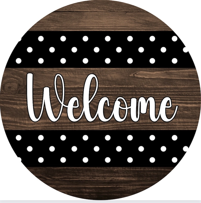 Round Welcome Sign, Faux Wood, Polka Dot, Door Hanger, Aluminum - Etsy