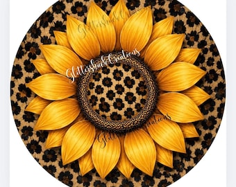 Sunflower Welcome Sign, Leopard Print Sunflower, Fall Door Hanger, Rustic Sunflower Wreath Sign, Farmhouse Autumn Decor