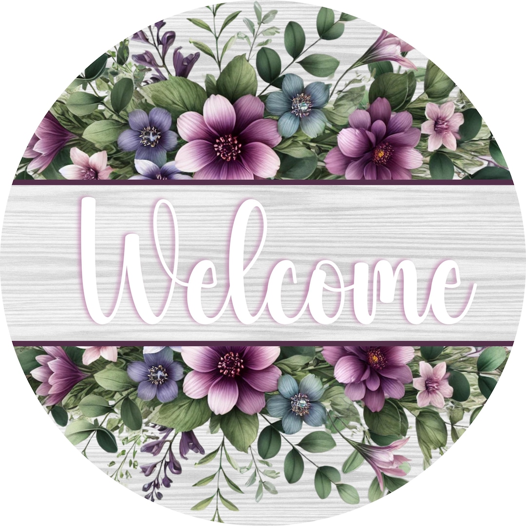 Welcome Violet Floral Welcome Metal Sign, Purple Pink Dahlias, Home Decor - Etsy