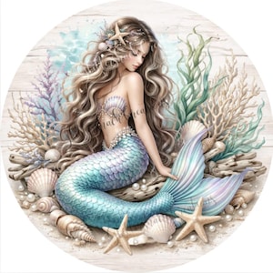 Mermaid Coastal Welcome Sign, Beach House Door Hanger, Ocean Fantasy Decor, Nautical Wreath Sign, Coastal Summer Entry Decor