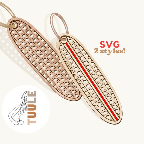 Vintage Rattan Surf Board SVG Keychain Bundle Style 1 (Digital File)- Digital Laser Cut file - Glowforge file - svg cane file