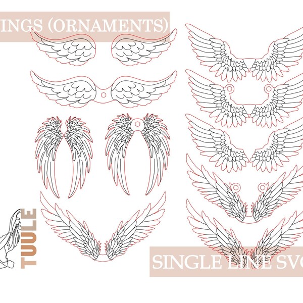 Angel Wing Ornament File Bundle (SVG) - Digital Laser Cut file - Scroll Saw Template - Glowforge file - svg