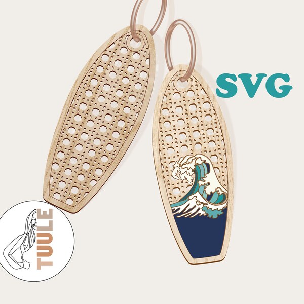 Retro Rattan Surf Board SVG Keychain Bundle Style 2 Wave (Digital File)- Digital Laser Cut file - Glowforge file - svg cane file