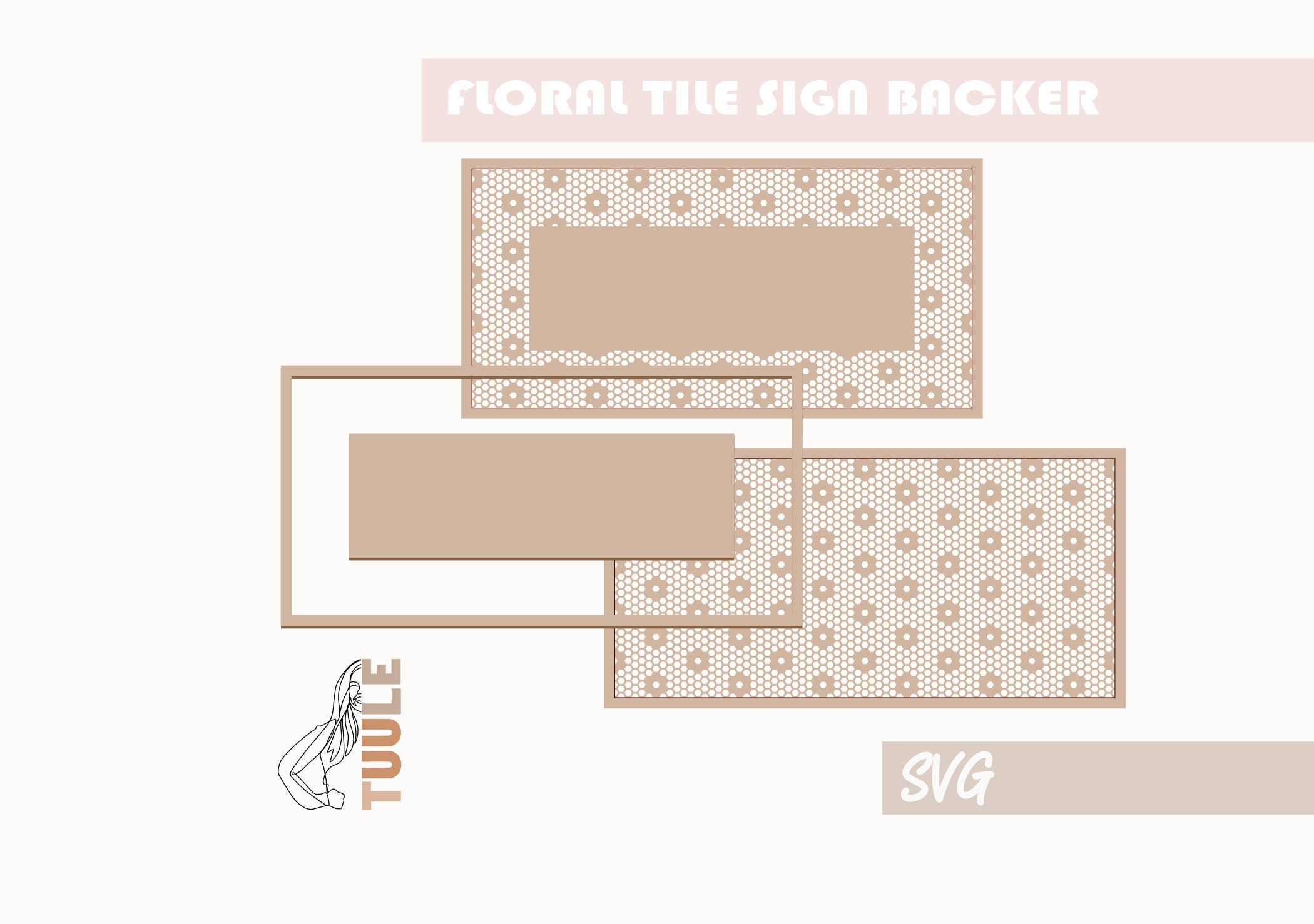 SVG Floral Tile Rectangle Sign Backer Digital Laser Cut File 