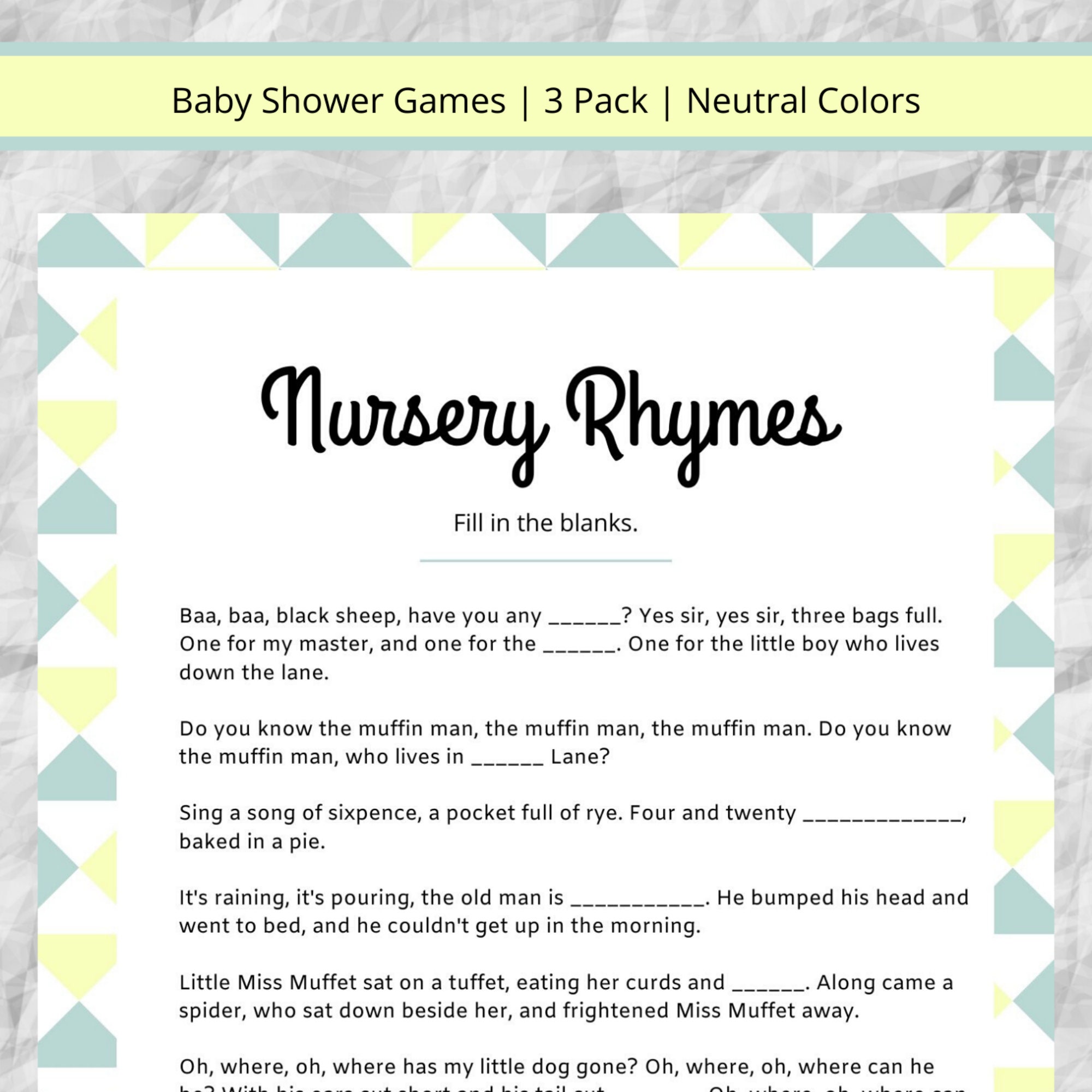 Baby Shower Printable Games 3 Pack Neutral Colors green - Etsy