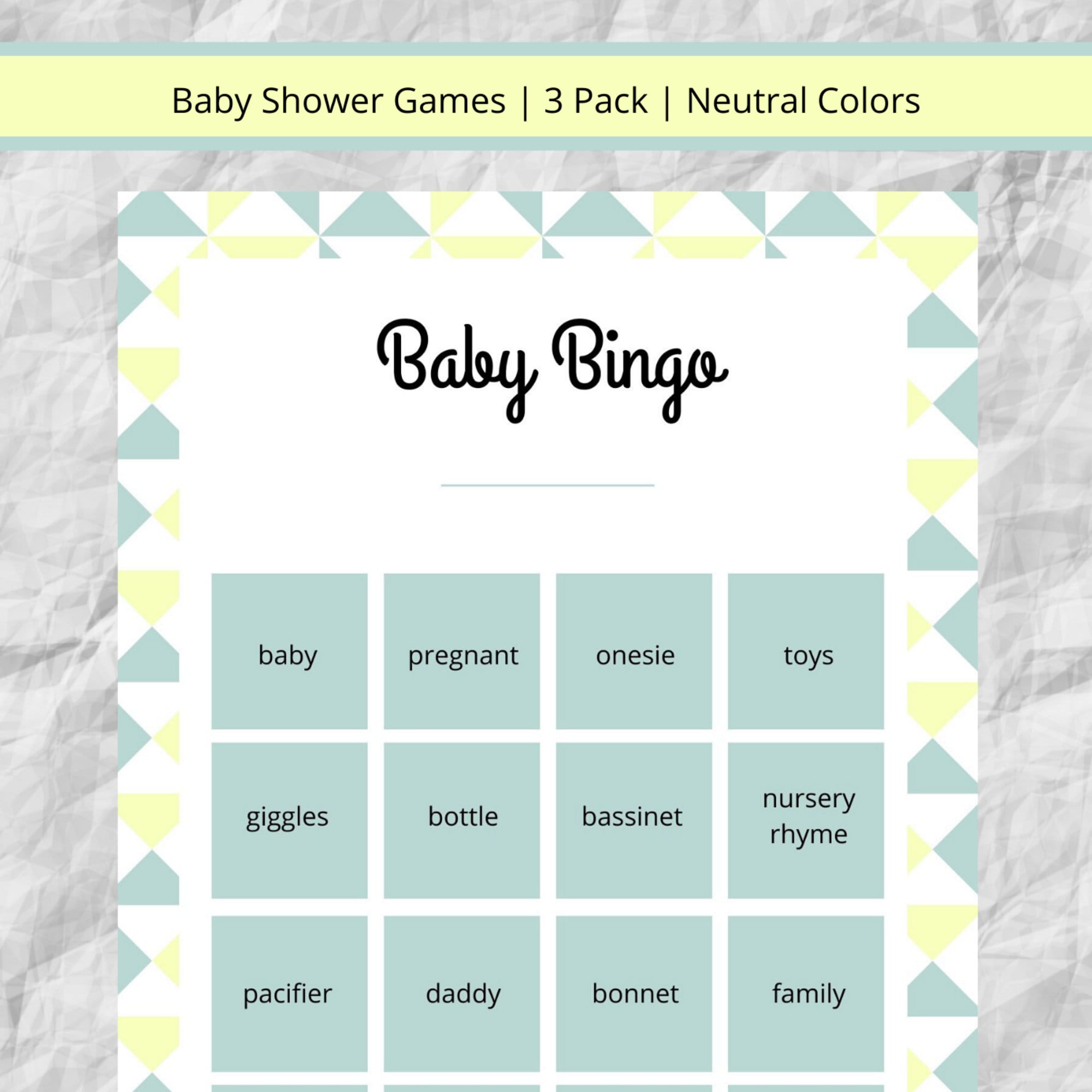 Baby Shower Printable Games 3 Pack Neutral Colors green - Etsy