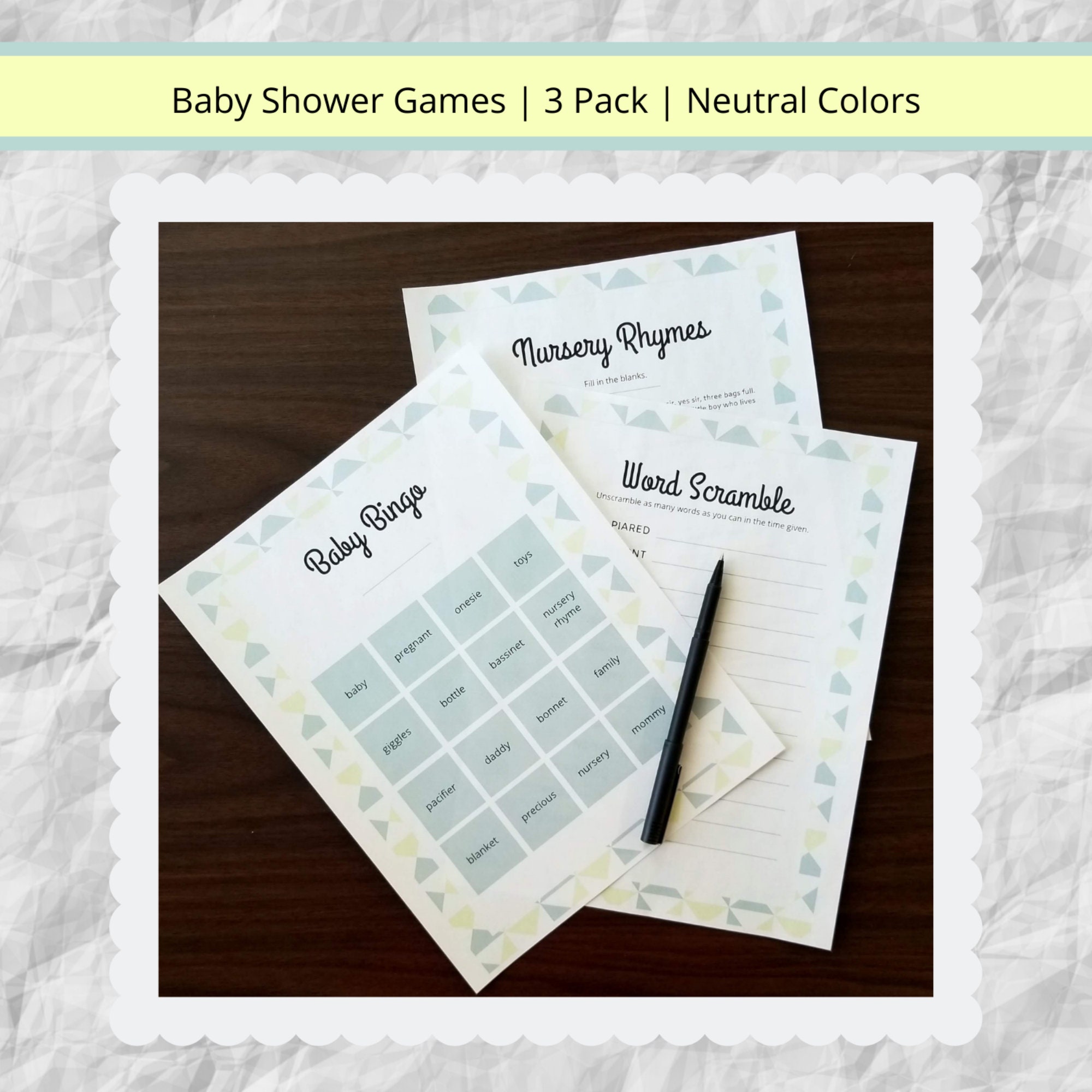 Baby Shower Printable Games 3 Pack Neutral Colors green - Etsy