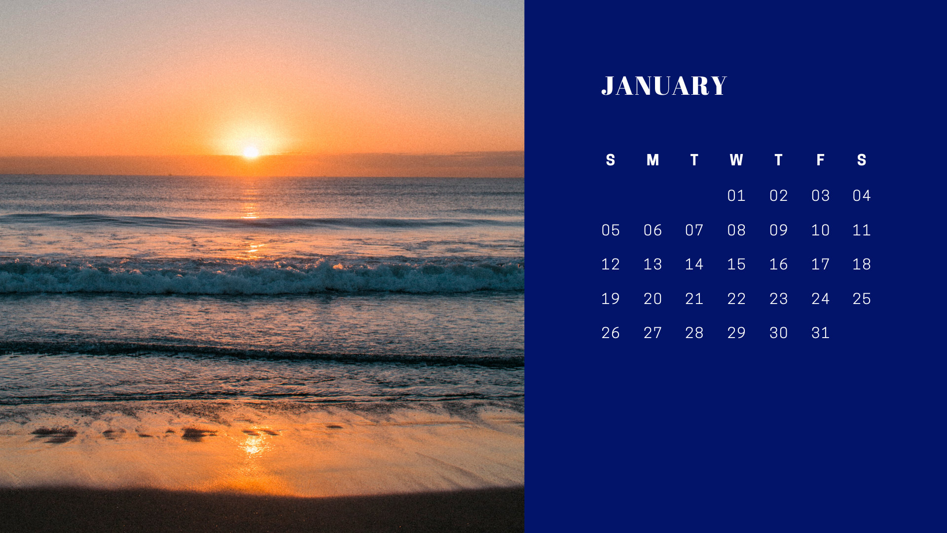2020 Printable Calendar Beach Navy Blue Etsy