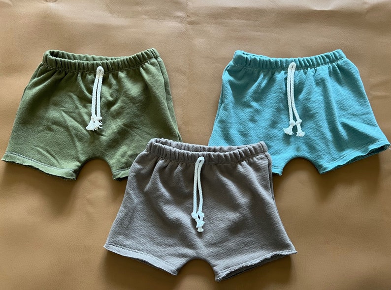 Retro Boy Shorts Unisex Organic Cotton French Terry Baby Shorts Kid Shorts Earthtone Boy Short NB-6 image 1