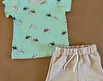 Tractor Tee Play Set Organic Play Outfit Baby Tractor Tee + Short Summer Set
