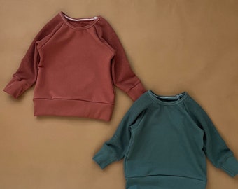 Kids Sweater Organic Waffle + French Terry Sweatshirt Kids Sweatshirt Organic Child Sweater Multiple Colors