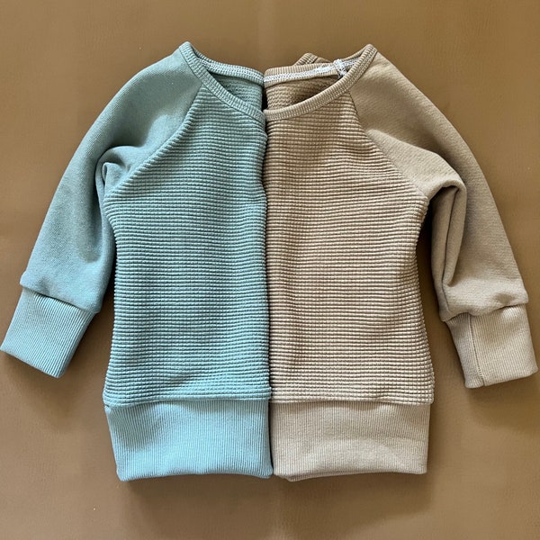 Organic Waffle + French Terry Sweatshirt Kids Sweatshirt Organic Child Sweater Multiple Colors