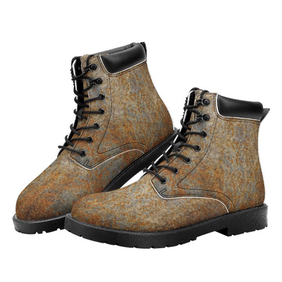 Designer Men's Genuine PU Leather Hiking Boots in Vintage Rustic Metal - Up to Size 14 All Season Combat Boots - Waterproof Riding Boots
