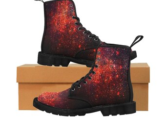 Men's Red Star Splatter Combat Boots - Lace Up Work Boots - Men's Motorcycle Riding Boots - Waffle Stompers