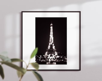 Eiffel Tower at Night Print, Black And White Printable Art, Paris Photography, Instant Download, Printable Wall Decor,