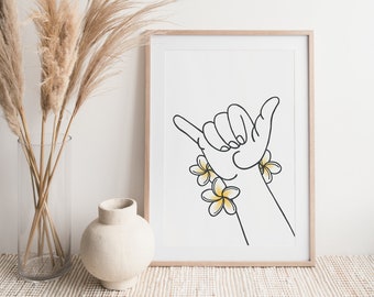 Line Art Hang Loose Printable Wall Art, Digital Download, Tropical Wall Decor, Minimal Illustration