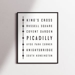 London U-Bahn-Stationen typografische Wandkunst, Instant Download, druckbare Wand-Dekor, minimal, typografische Poster, Reise-Wand-Kunst