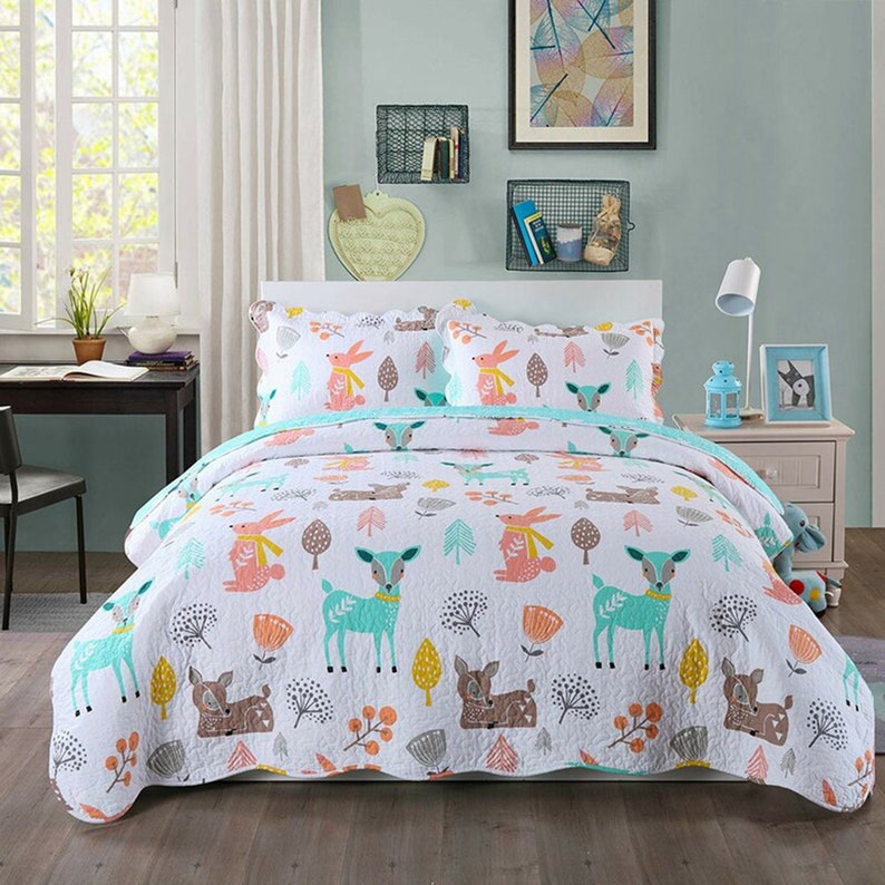 Kids Deer Reversible Quilt Bedspread Set Craft Handmade - Etsy